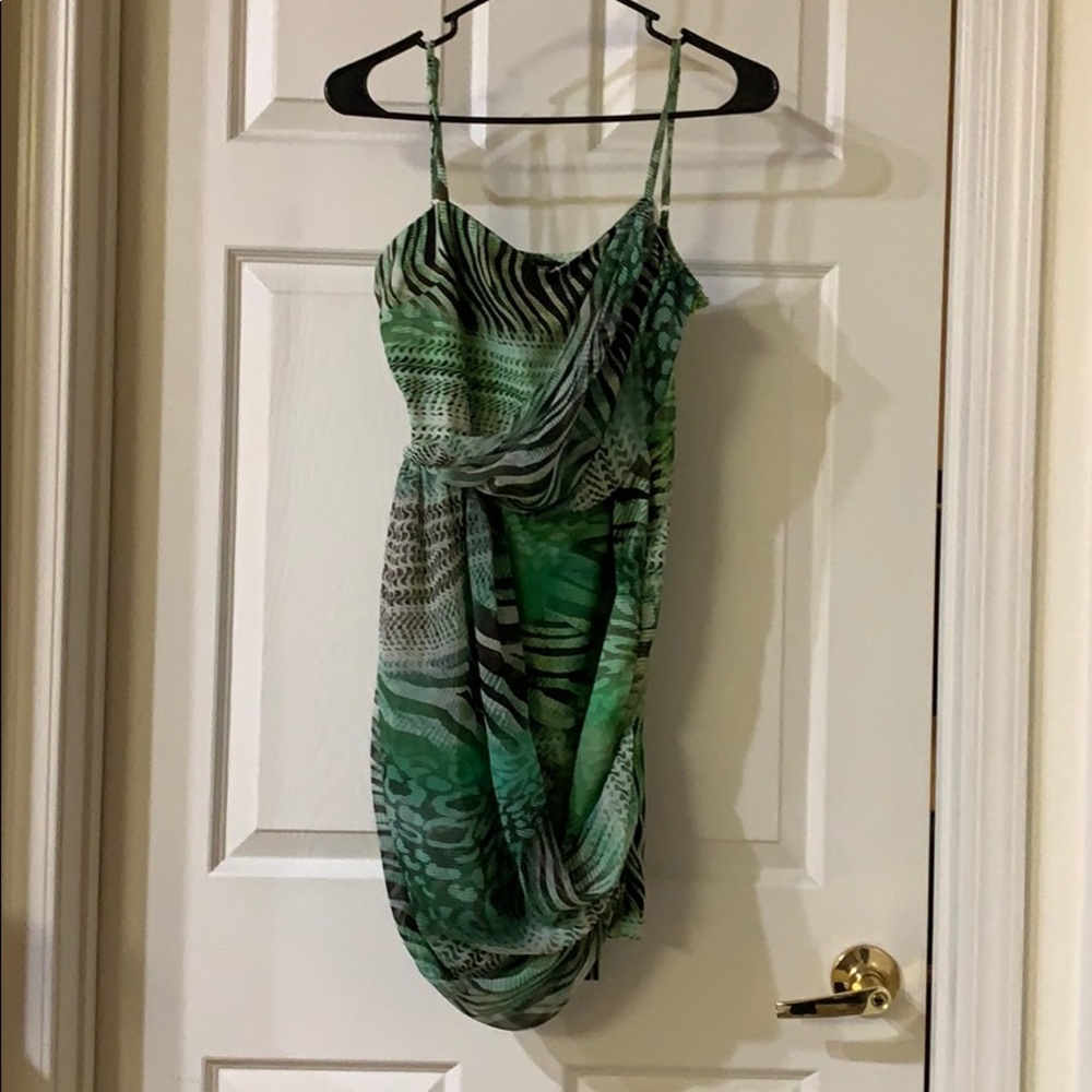 Green and white animal print dress